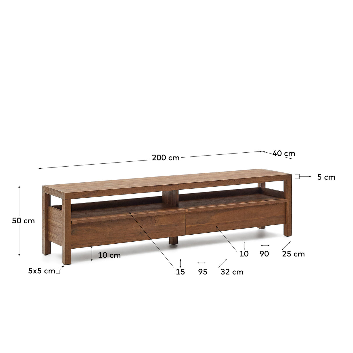 Sashi TV-Möbel aus massivem Teakholz 200 x 40 cm - ZEN ZONE Furniture