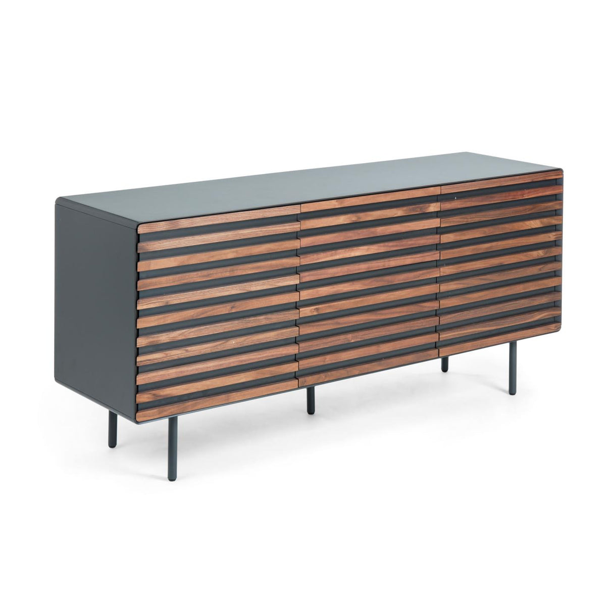 Kesia Sideboard 2 Türen Nussholzfurnier und Stahl in Schwarz 162 x 74 cm - ZEN ZONE Furniture