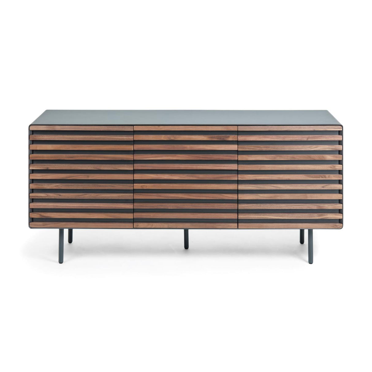 Kesia Sideboard 2 Türen Nussholzfurnier und Stahl in Schwarz 162 x 74 cm - ZEN ZONE Furniture