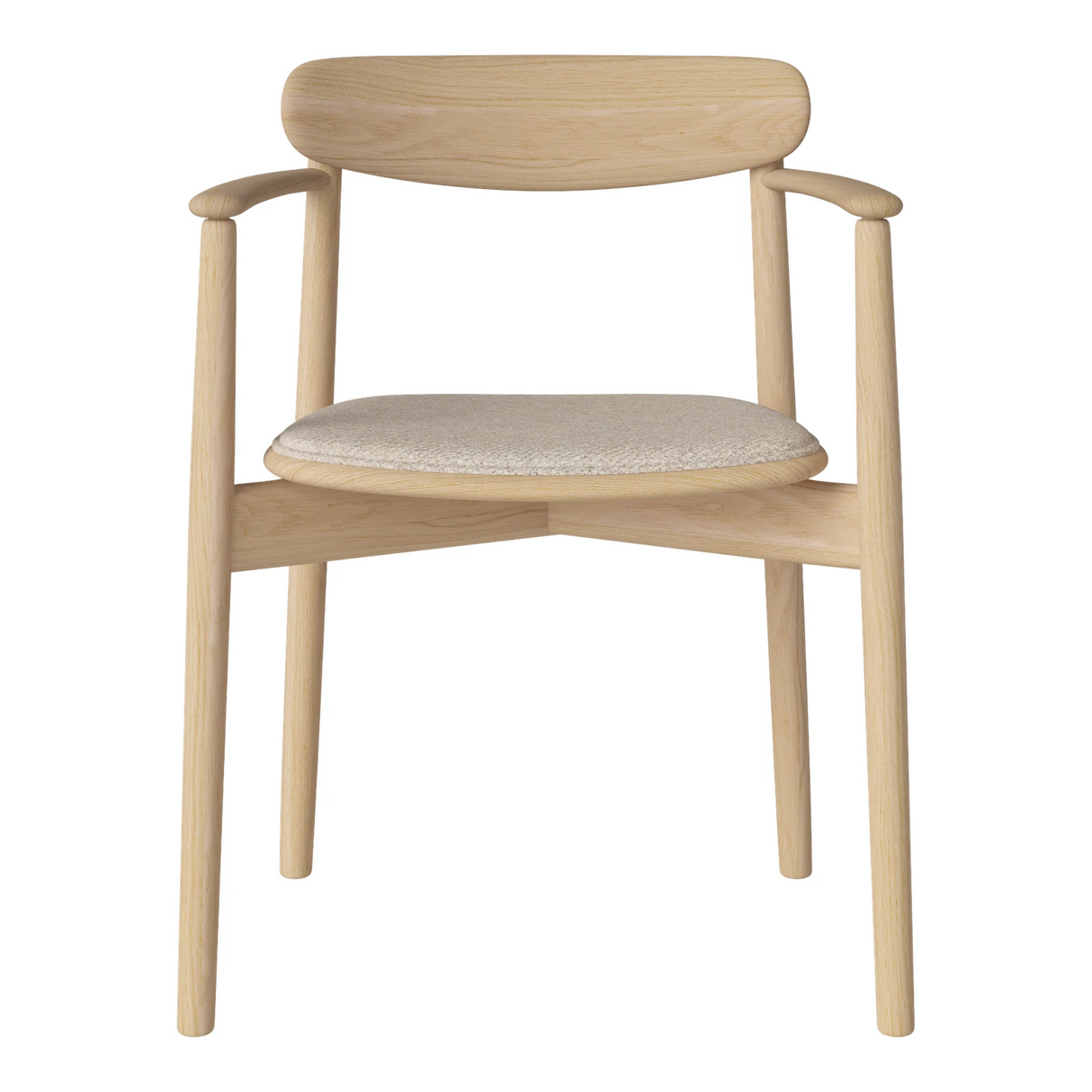 Merge Gepolsterter Esstischstuhl mit Armlehne aus Eiche weiß pigmentiert geölt, Monza - Bouclé und Textur, Beige - ZEN ZONE Furniture