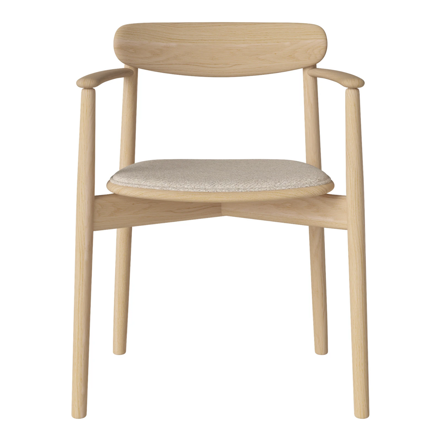 Merge Gepolsterter Esstischstuhl mit Armlehne aus Eiche weiß pigmentiert geölt, Monza - Bouclé und Textur, Beige - ZEN ZONE Furniture