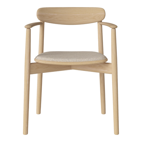 Merge Gepolsterter Esstischstuhl mit Armlehne aus Eiche weiß pigmentiert geölt, Monza - Bouclé und Textur, Beige - ZEN ZONE Furniture