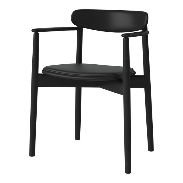 Merge Gepolsterter Esstischstuhl mit Armlehne aus Eiche schwarz lackiert, Sydney by Spoor - Leder, Black - ZEN ZONE Furniture