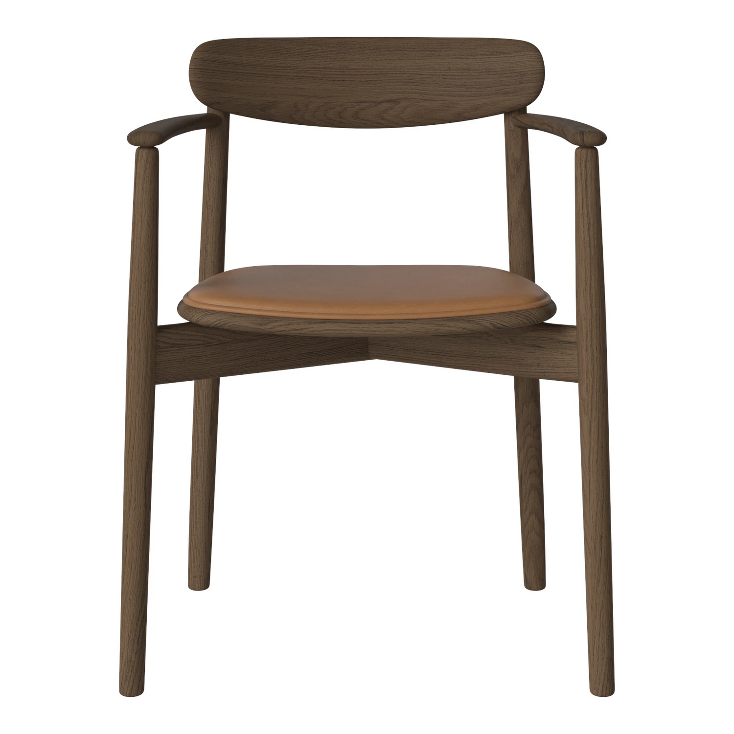 Merge Gepolsterter Esstischstuhl mit Armlehne aus Dunkel geölter Eiche, Sydney by Spoor - Leder, Cognac - ZEN ZONE Furniture