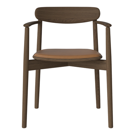 Merge Gepolsterter Esstischstuhl mit Armlehne aus Dunkel geölter Eiche, Sydney by Spoor - Leder, Cognac - ZEN ZONE Furniture