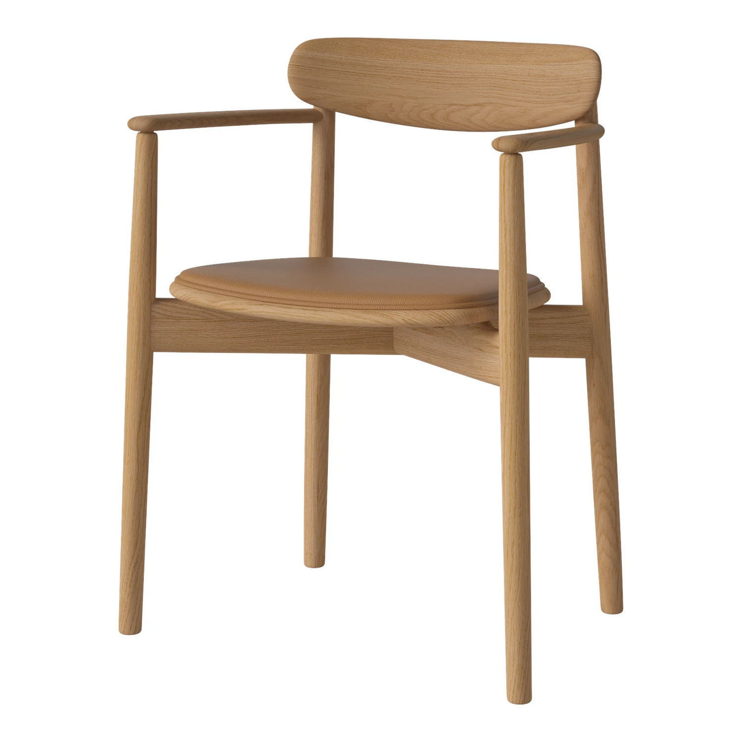 Merge Gepolsterter Esstischstuhl mit Armlehne aus geölter Eiche, Sydney by Spoor - Leder, Light Cognac - ZEN ZONE Furniture