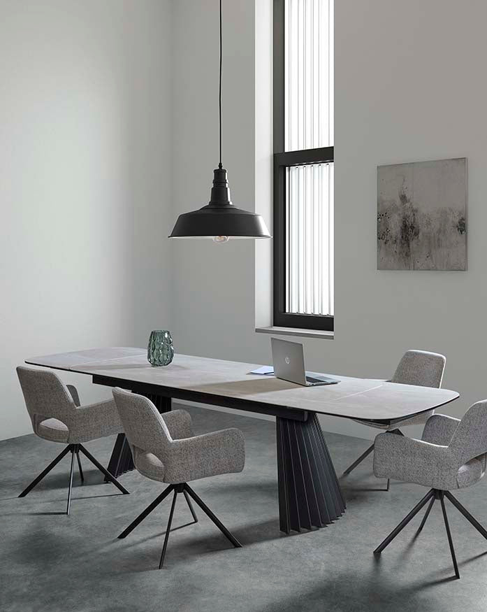 Verlängerungstisch PAYA Keramik beige, anthrazitfarbene Metallbeine 200-300 cm - ZEN ZONE Furniture