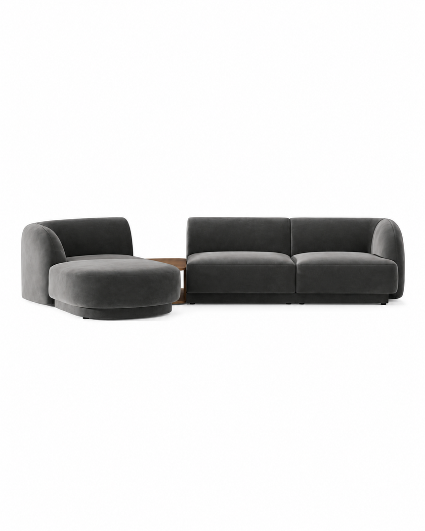 Miley Modulares 3-Sitzer Sofa, Linke Seite, aus Samt, Boucle oder Chenille, 303x178 cm - ZEN ZONE Furniture