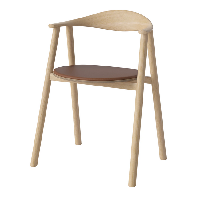 Swing Esstischstuhl aus Eiche weiß pigmentiert geölt – Gepolstert, Leder, Cognac - ZEN ZONE Furniture