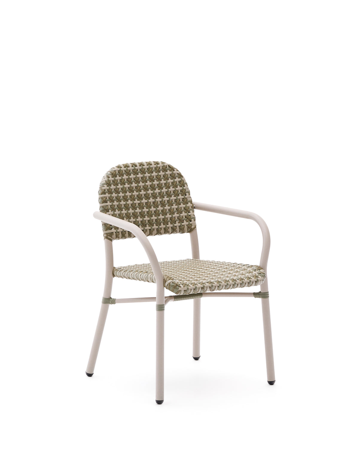 Stapelbarer Stuhl Tuccia aus Aluminium sowie Kunstrattan in Beige und Grün - ZEN ZONE Furniture