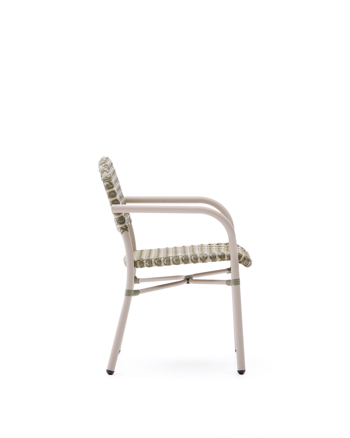 Stapelbarer Stuhl Tuccia aus Aluminium sowie Kunstrattan in Beige und Grün - ZEN ZONE Furniture