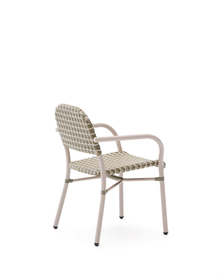 Stapelbarer Stuhl Tuccia aus Aluminium sowie Kunstrattan in Beige und Grün - ZEN ZONE Furniture