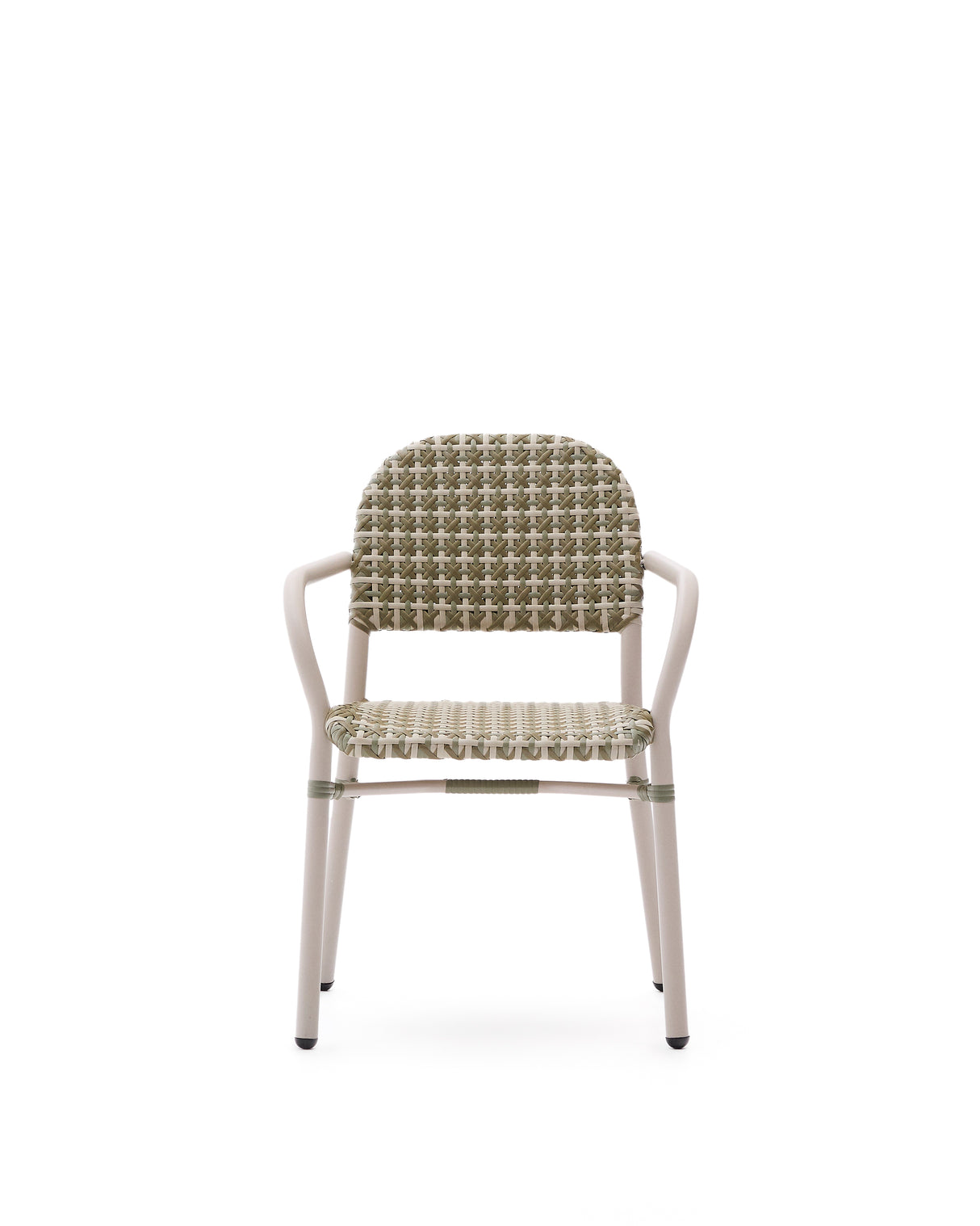 Stapelbarer Stuhl Tuccia aus Aluminium sowie Kunstrattan in Beige und Grün - ZEN ZONE Furniture