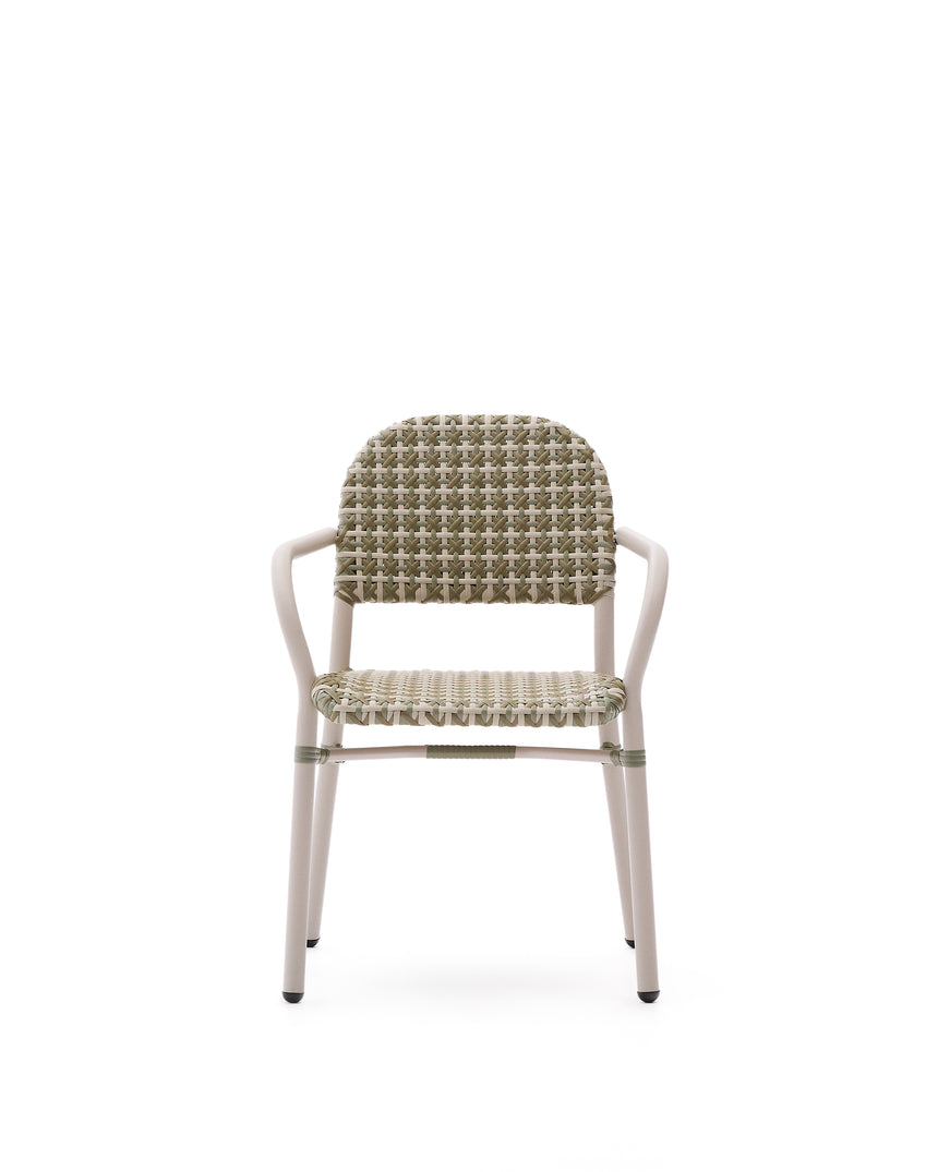 Stapelbarer Stuhl Tuccia aus Aluminium sowie Kunstrattan in Beige und Grün - ZEN ZONE Furniture