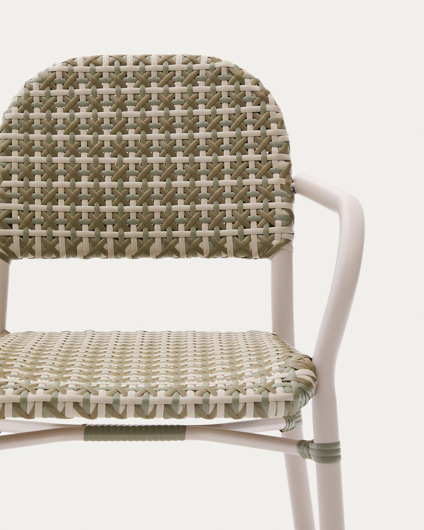 Stapelbarer Stuhl Tuccia aus Aluminium sowie Kunstrattan in Beige und Grün - ZEN ZONE Furniture