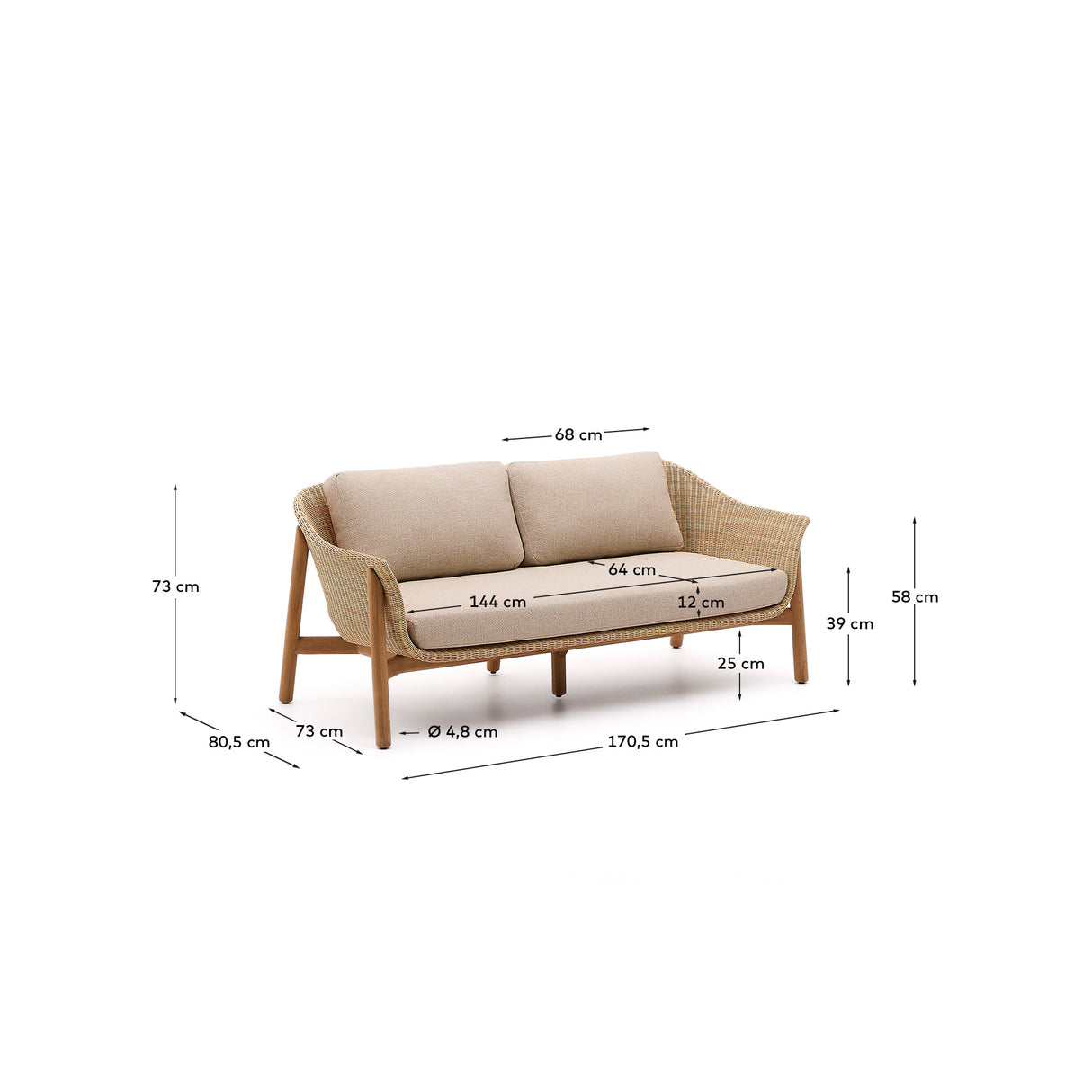 2-Sitzer-Sofa Galea aus massivem Teakholz und synthetischem Rattan 170,5 cm FSC 100% FSC - ZEN ZONE Furniture