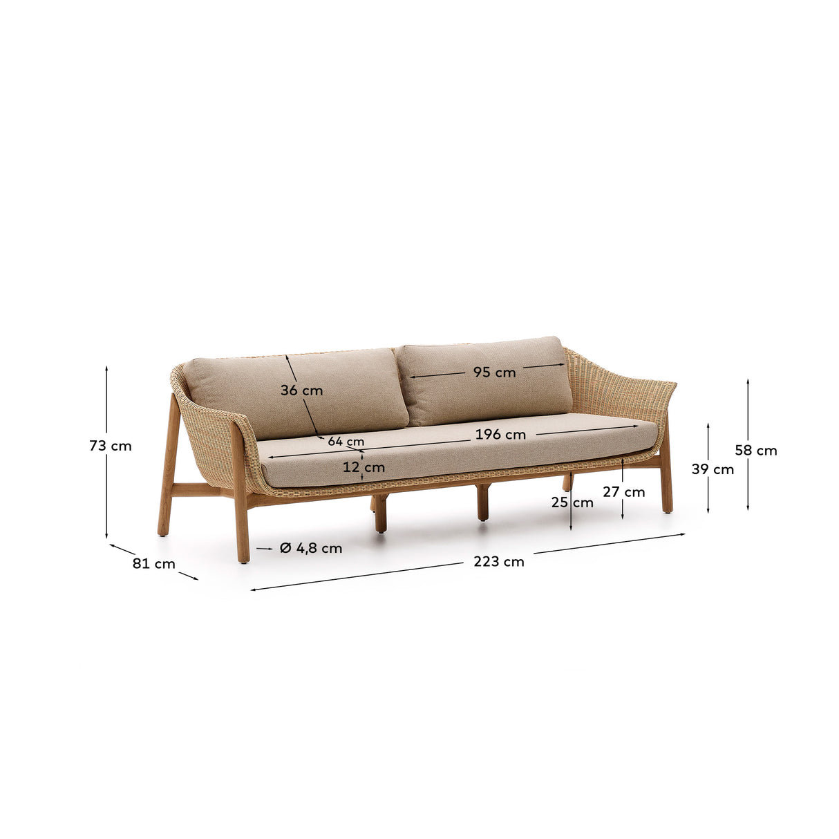 3-Sitzer-Sofa Galea aus massivem Teakholz und synthetischem Rattan 223 cm FSC 100% FSC - ZEN ZONE Furniture