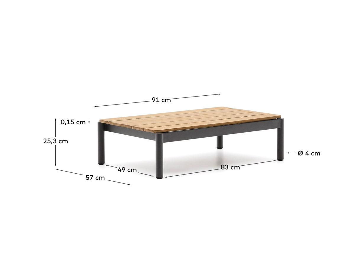 Couchtisch Sorells aus grauem Aluminium und Teakholz 52,4 x 91 cm FSC 100% - ZEN ZONE Furniture