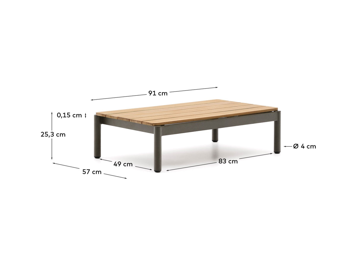 Couchtisch Sorells aus grünem Aluminium und Teakholz 52,4 x 91 cm FSC 100% - ZEN ZONE Furniture