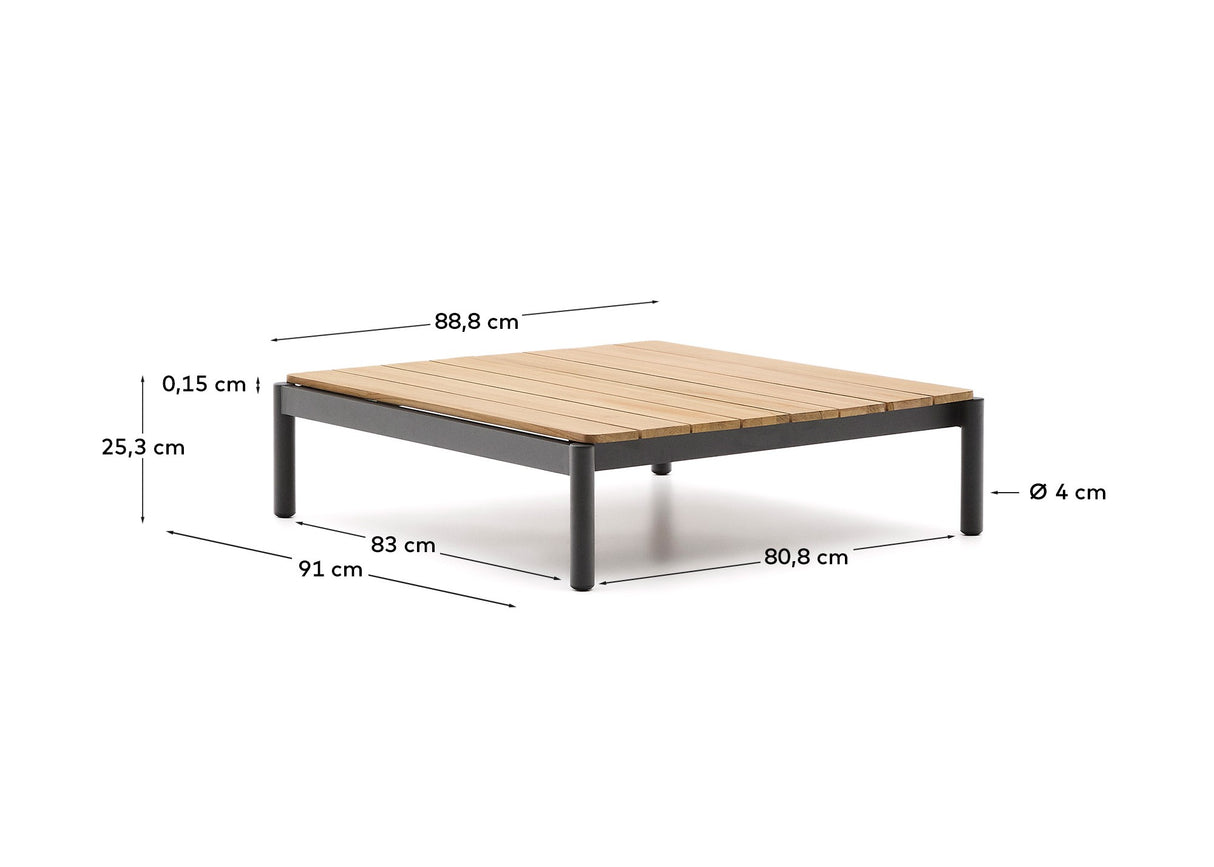 Couchtisch Sorells aus grauem Aluminium und Teakholz 89 x 91 cm FSC 100% - ZEN ZONE Furniture