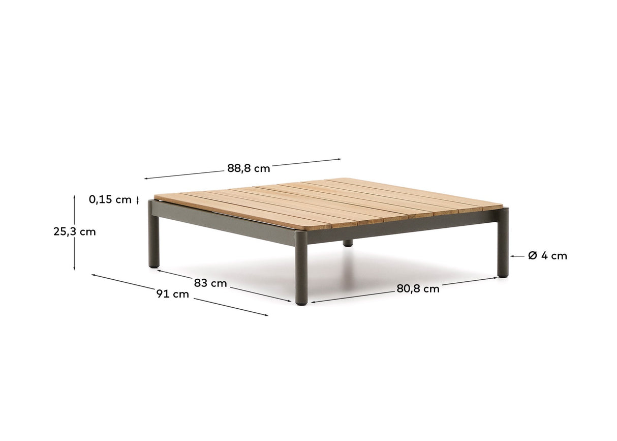 Couchtisch Sorells aus grünem Aluminium und Teakholz 89 x 91 cm FSC 100% - ZEN ZONE Furniture