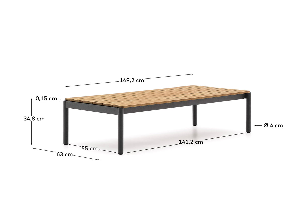 Couchtisch Sorells aus grauem Aluminium und Teakholz 63 x 144,6 cm FSC 100% - ZEN ZONE Furniture