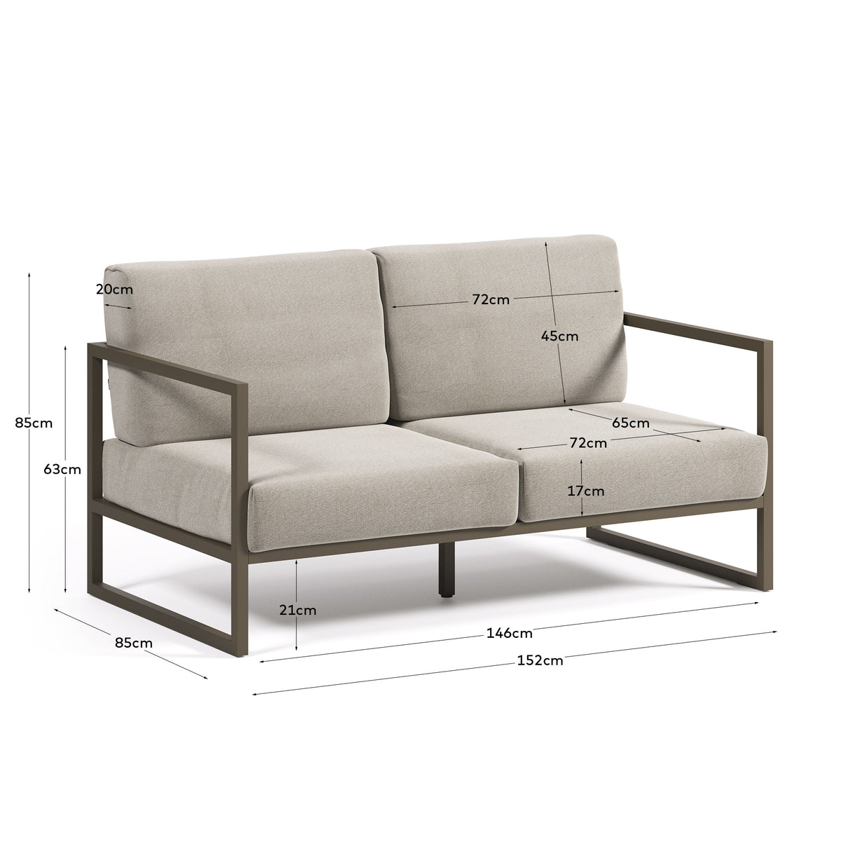 Comova 2-Sitzer Sofa 100% outdoor hellgrau und Aluminium grün 150 cm - ZEN ZONE Furniture