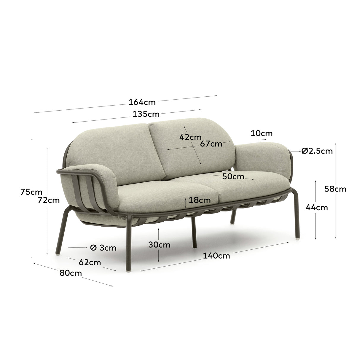 Joncols 2-Sitzer-Gartensofa aus Aluminium mit Finish in Grün 165 cm - ZEN ZONE Furniture
