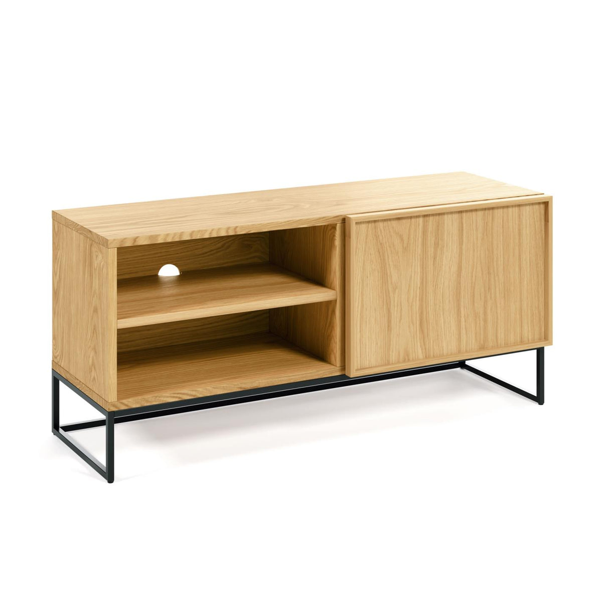 Taiana TV-Schrank 1 Türe Eichenfurnier und Stahlgestell mit schwarzem Finish 112 x 51 cm - ZEN ZONE Furniture