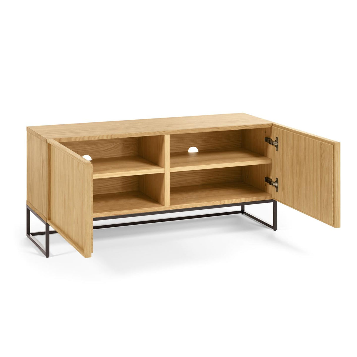Taiana TV-Schrank 2 Türen Eichenfurnier und Stahlgestell mit schwarzem Finish 112 x 51 cm - ZEN ZONE Furniture