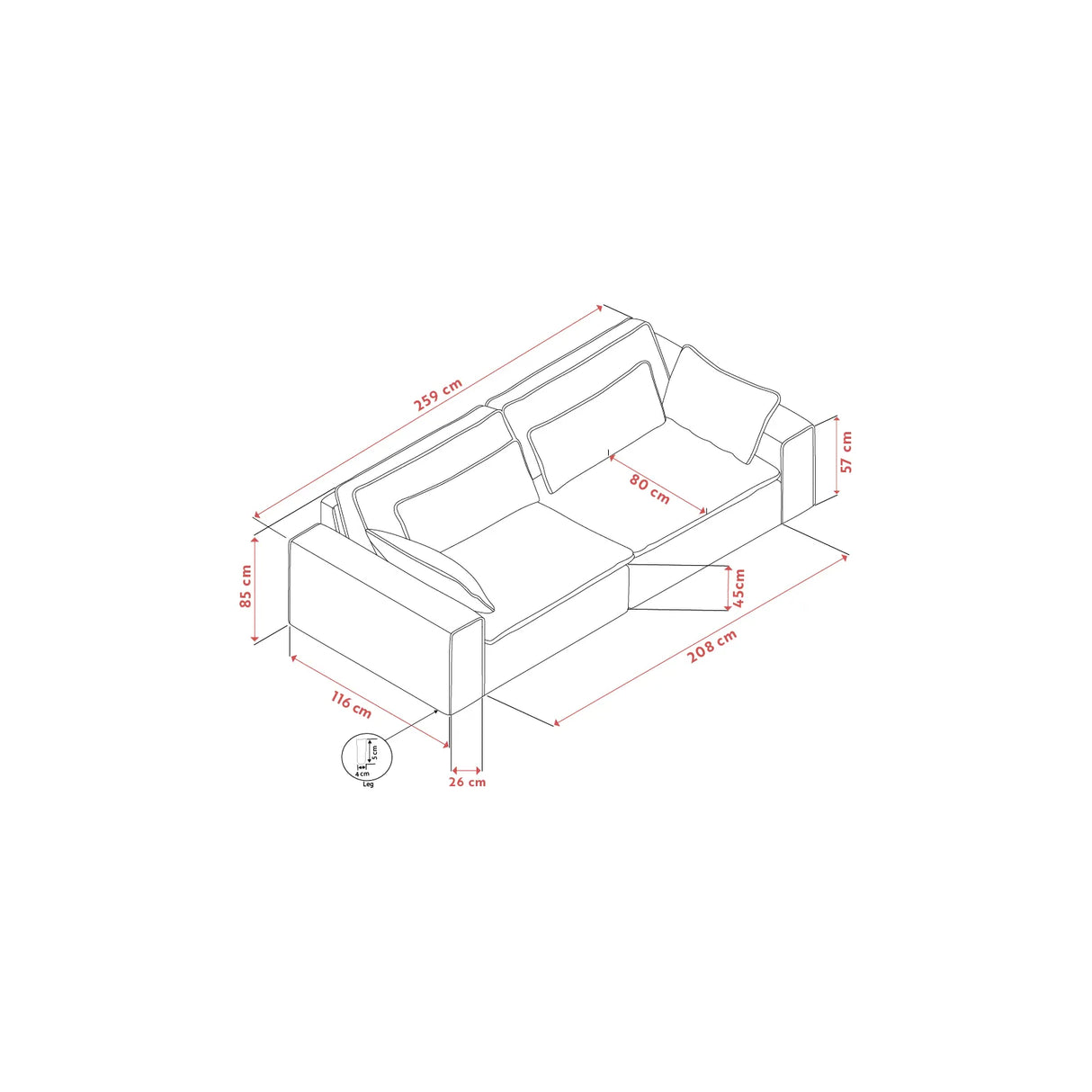 RAWLINS 3-Sitzer Sofa in rachel grün, 259x116x85 cm