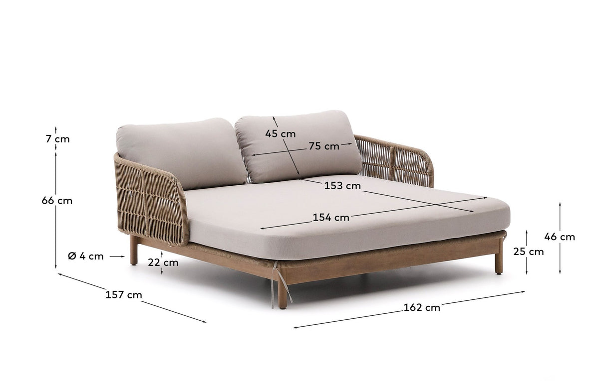 2er-Sonnenliege Catalina aus beigem Seil und massivem Akazienholz FSC 100% - ZEN ZONE Furniture