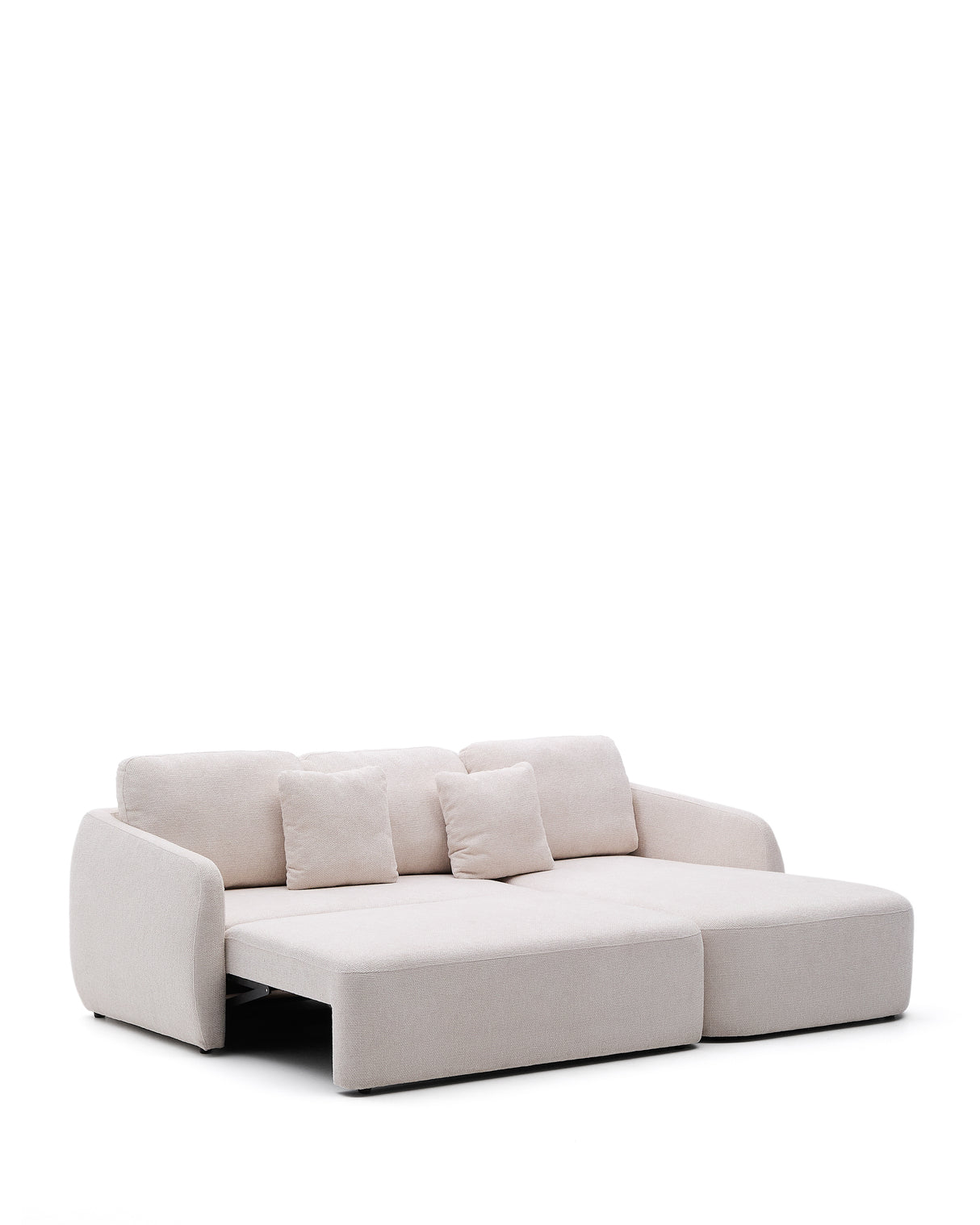 Schlafsofa Laira 3-Sitzer in Chenille mit Chaiselongue rechts ecru 246 cm FSC Mix Credit - ZEN ZONE Furniture