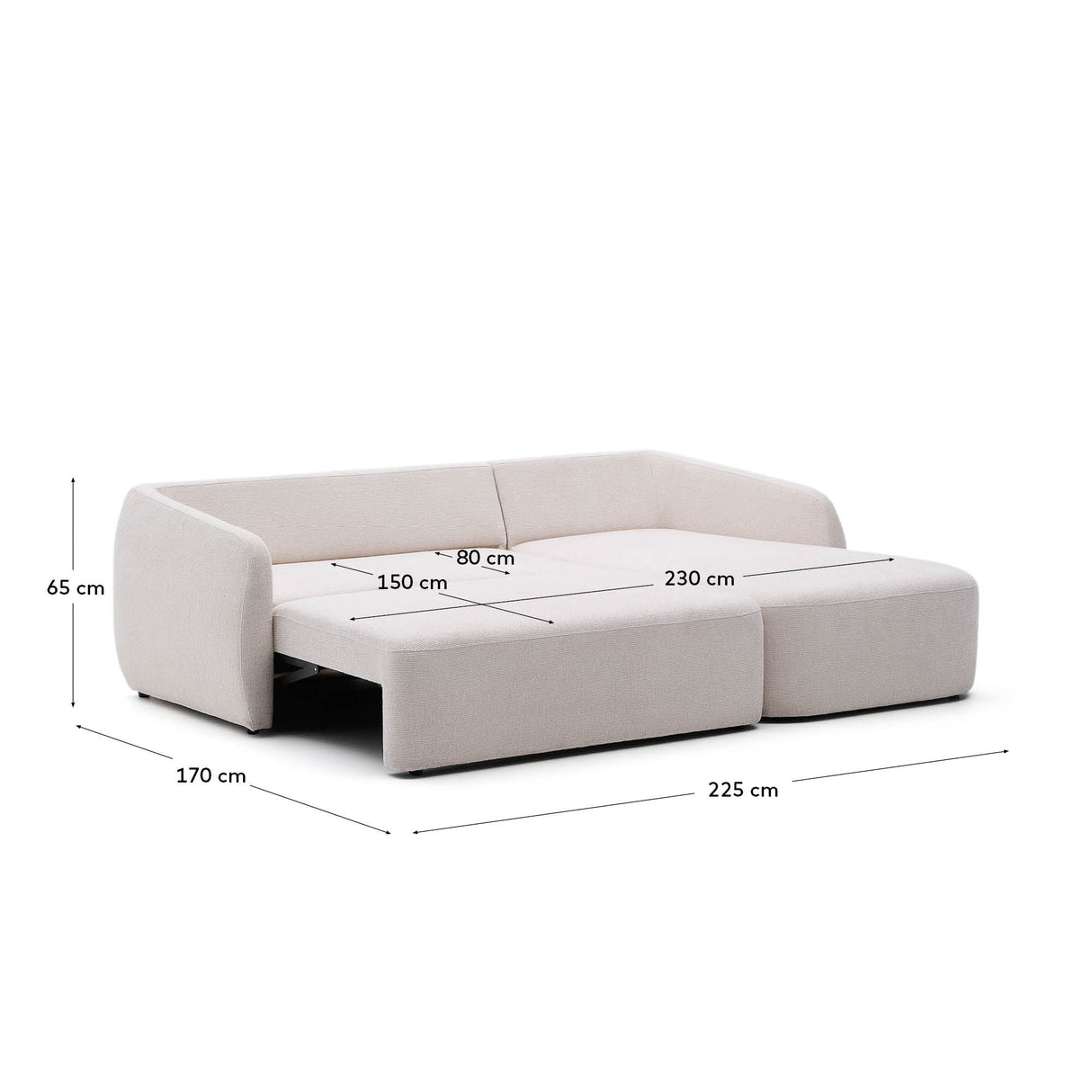Schlafsofa Laira 3-Sitzer in Chenille mit Chaiselongue rechts ecru 246 cm FSC Mix Credit - ZEN ZONE Furniture