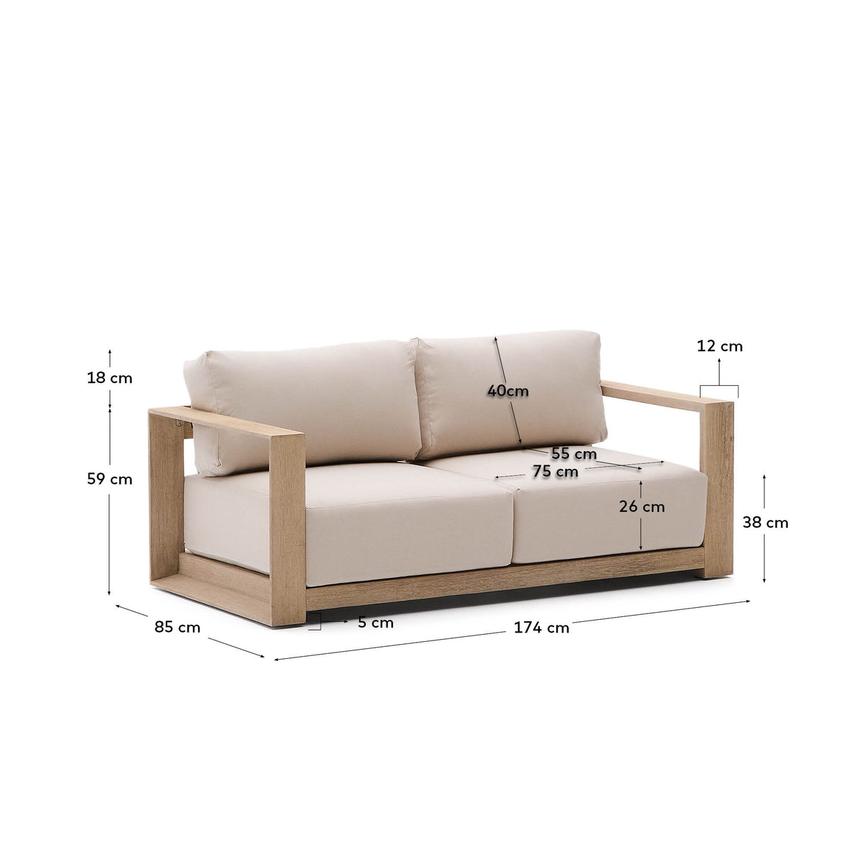 2-Sitzer-Sofa Ambra aus massivem Akazienholz mit hellem Finish 174 cm - ZEN ZONE Furniture