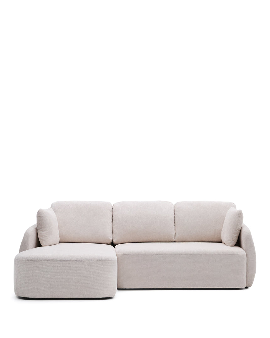 Schlafsofa Laira 3-Sitzer in Chenille mit Chaiselongue links ecru 246 cm FSC Mix Credit - ZEN ZONE Furniture