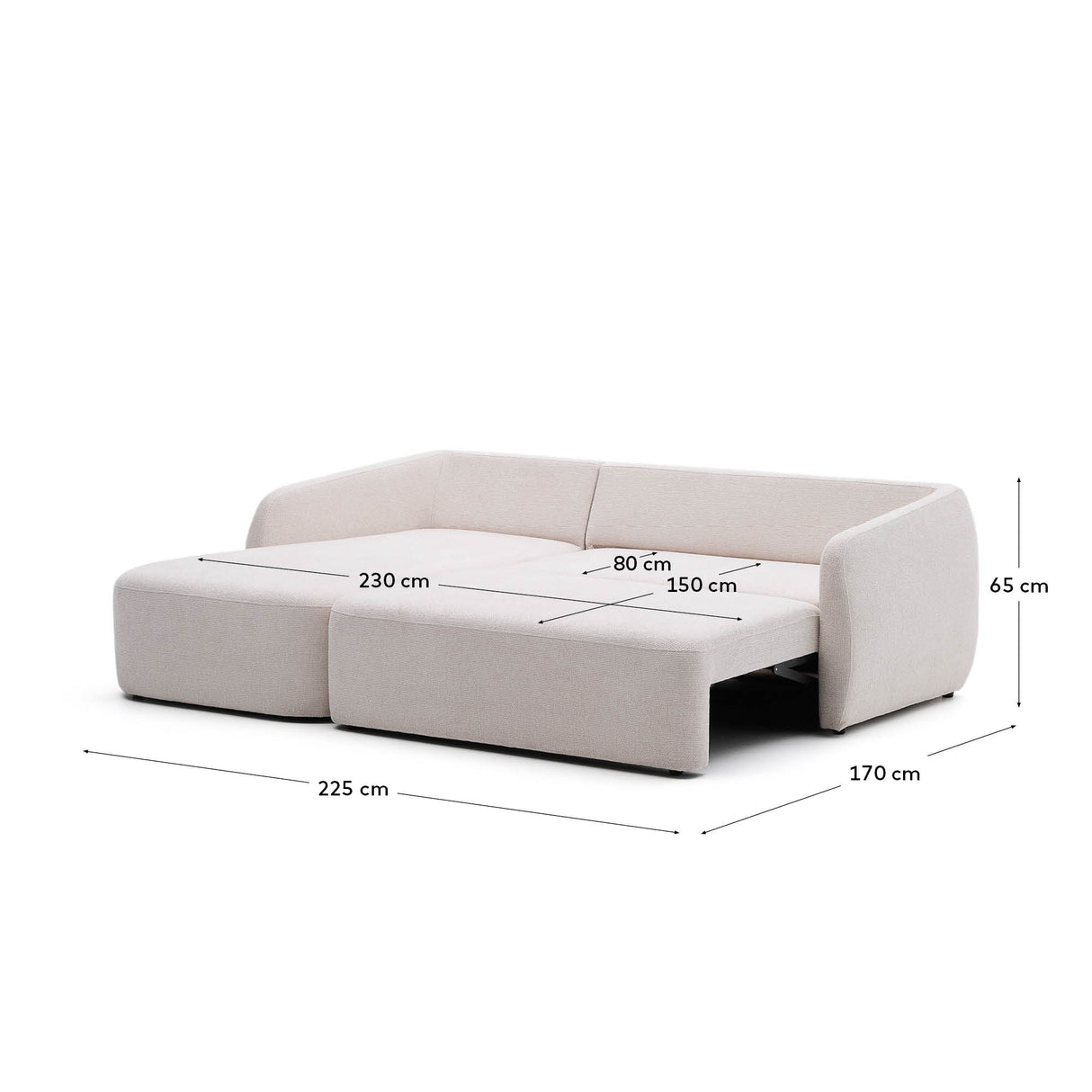 Schlafsofa Laira 3-Sitzer in Chenille mit Chaiselongue links ecru 246 cm FSC Mix Credit - ZEN ZONE Furniture