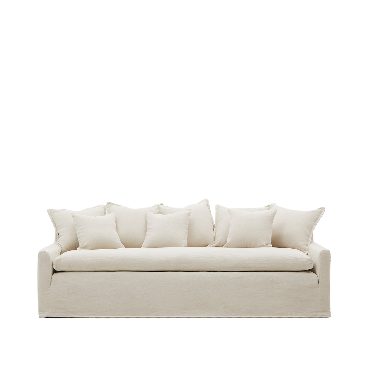 Zenira 3-Sitzer-Sofa mit abnehmbarem Bezug und Kissen aus Baumwolle und Leinen beige 230 cm - ZEN ZONE Furniture