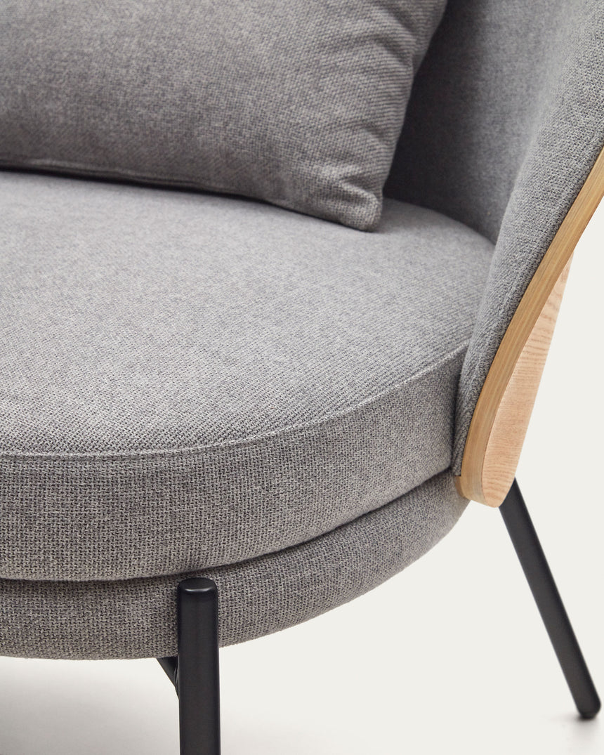 Eamy Sessel hellgrau Eschenfurnier mit natürlichem Finish und Metall in Schwarz - ZEN ZONE Furniture