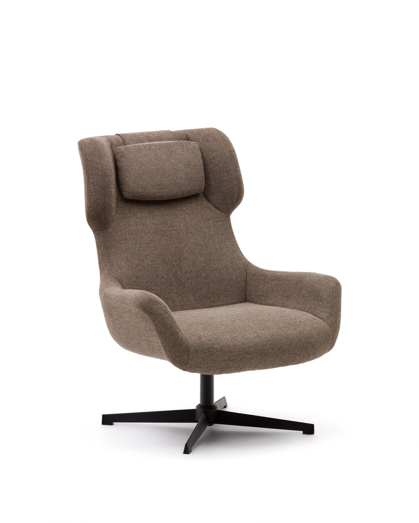 Zalina Drehsessel aus hellbraunem Chenille und Stahl mit schwarzem Finish FSC 100% - ZEN ZONE Furniture