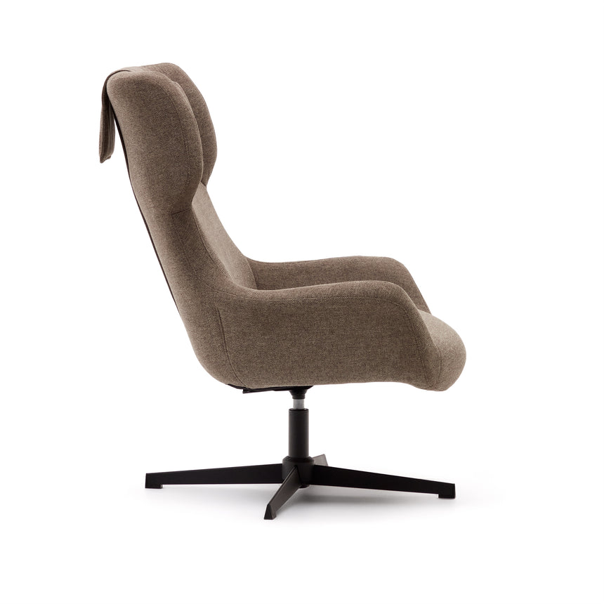 Zalina Drehsessel aus hellbraunem Chenille und Stahl mit schwarzem Finish FSC 100% - ZEN ZONE Furniture