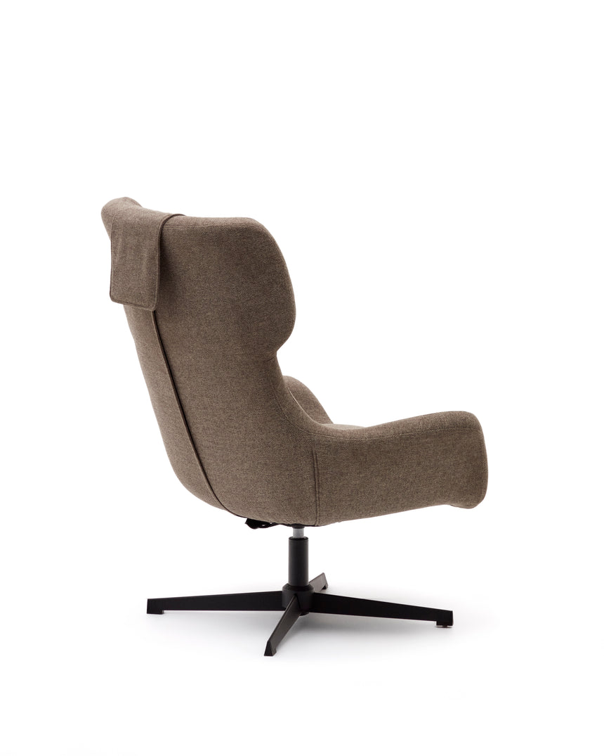 Zalina Drehsessel aus hellbraunem Chenille und Stahl mit schwarzem Finish FSC 100% - ZEN ZONE Furniture