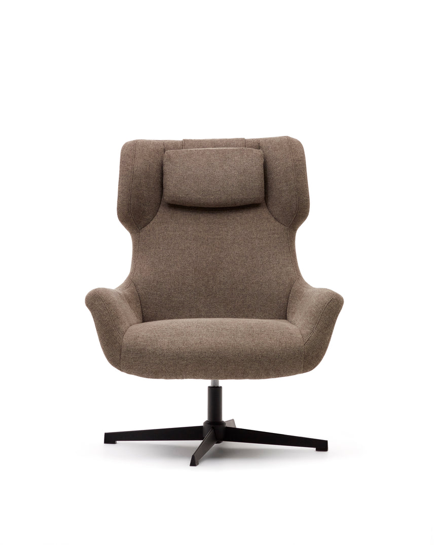 Zalina Drehsessel aus hellbraunem Chenille und Stahl mit schwarzem Finish FSC 100% - ZEN ZONE Furniture