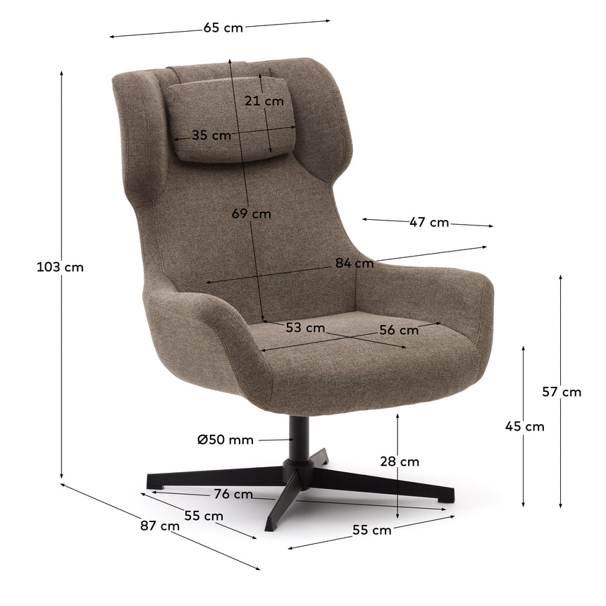 Zalina Drehsessel aus hellbraunem Chenille und Stahl mit schwarzem Finish FSC 100% - ZEN ZONE Furniture