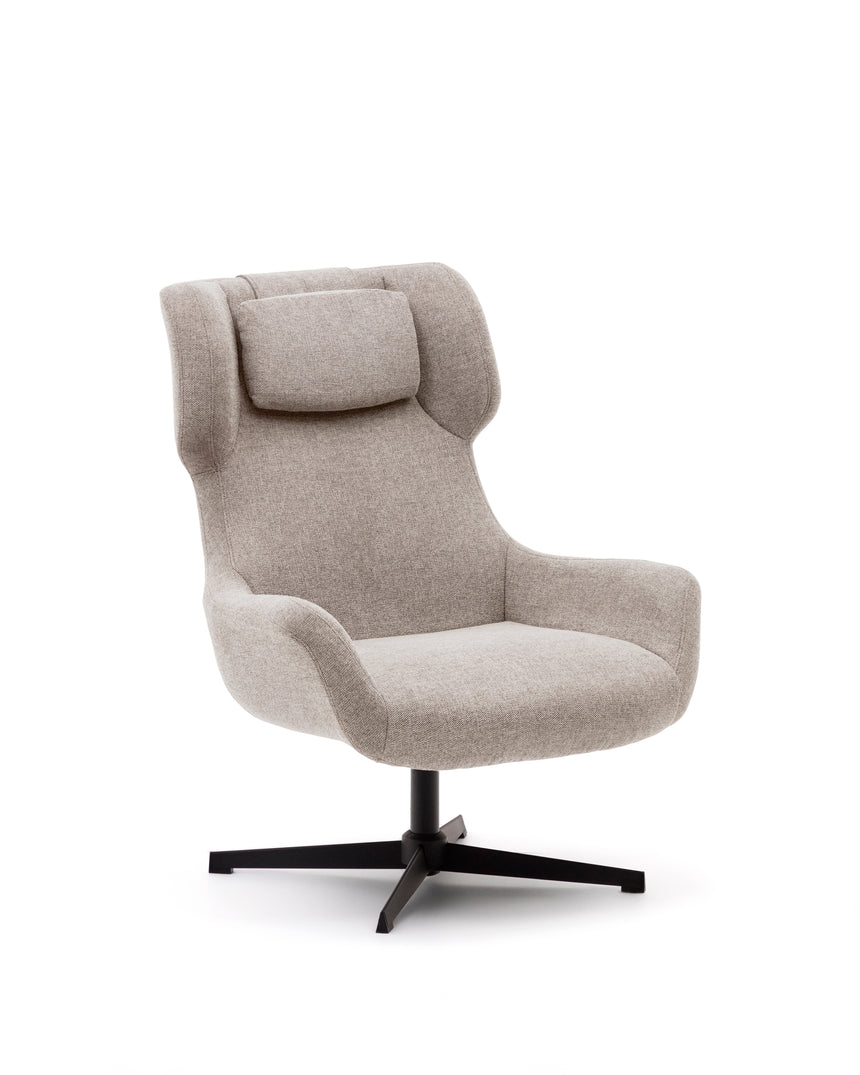 Zalina Drehsessel aus beigefarbenem Chenille und Stahl mit schwarzem Finish FSC 100% - ZEN ZONE Furniture