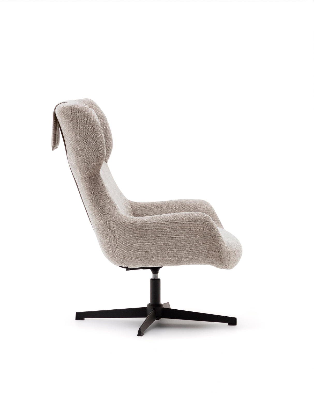 Zalina Drehsessel aus beigefarbenem Chenille und Stahl mit schwarzem Finish FSC 100% - ZEN ZONE Furniture