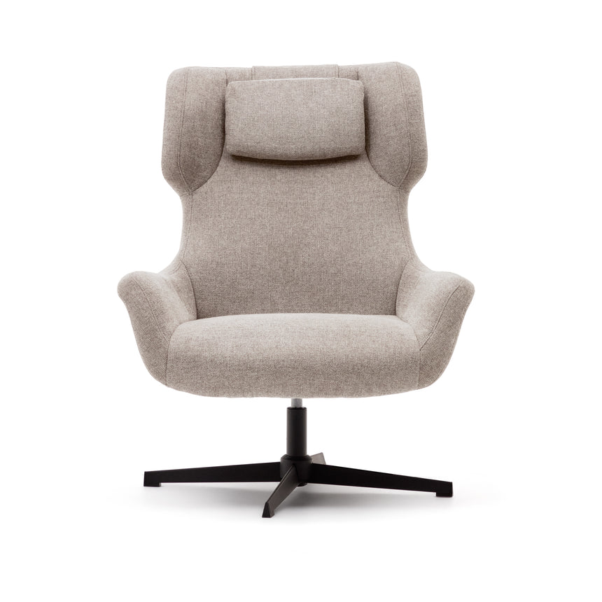 Zalina Drehsessel aus beigefarbenem Chenille und Stahl mit schwarzem Finish FSC 100% - ZEN ZONE Furniture