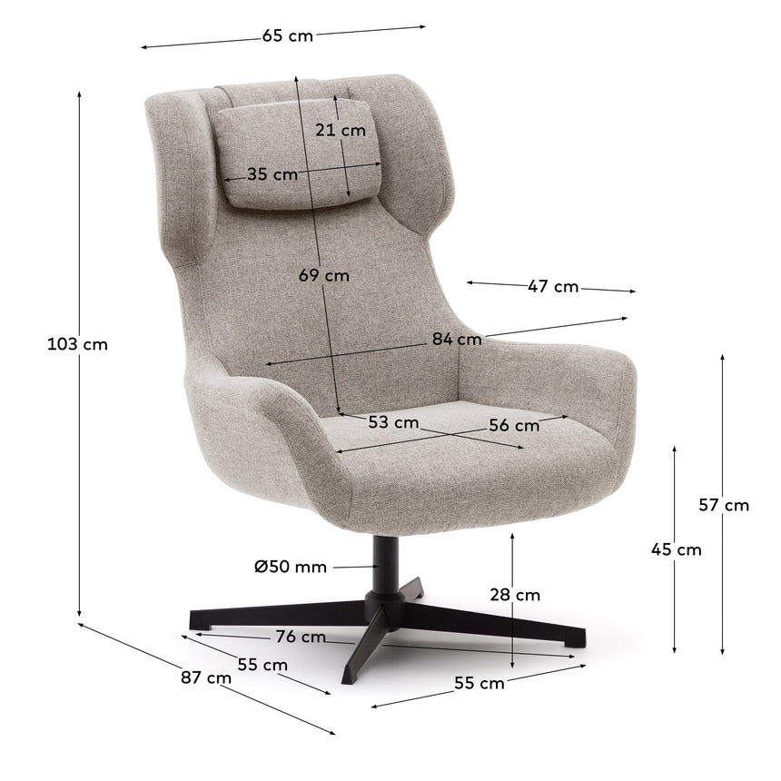 Zalina Drehsessel aus beigefarbenem Chenille und Stahl mit schwarzem Finish FSC 100% - ZEN ZONE Furniture