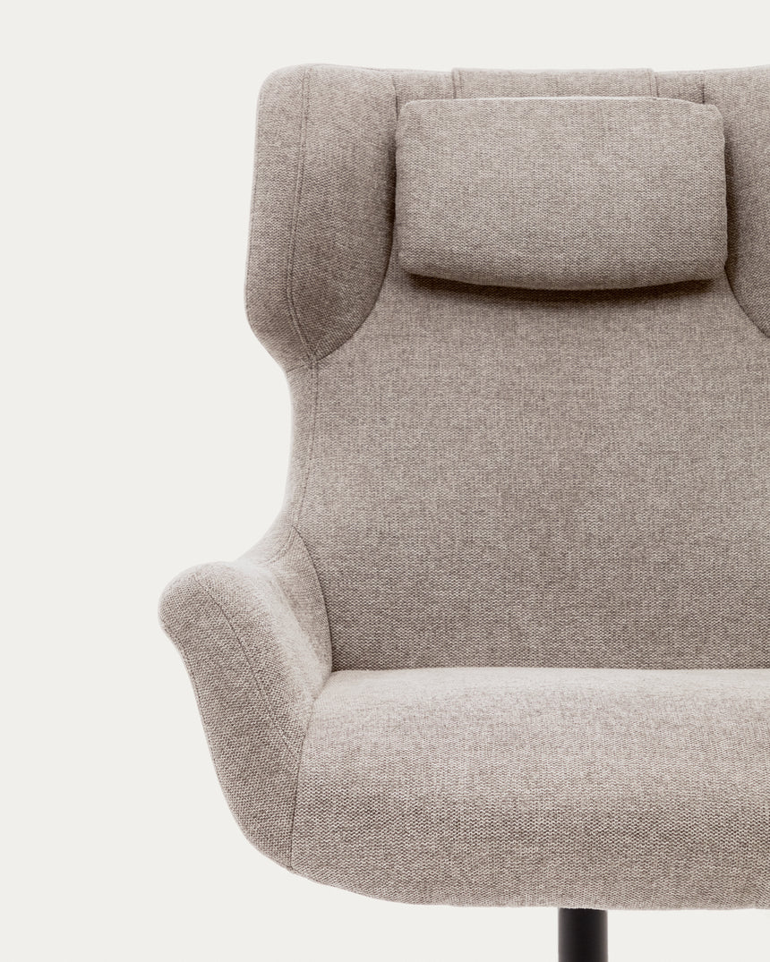 Zalina Drehsessel aus beigefarbenem Chenille und Stahl mit schwarzem Finish FSC 100% - ZEN ZONE Furniture