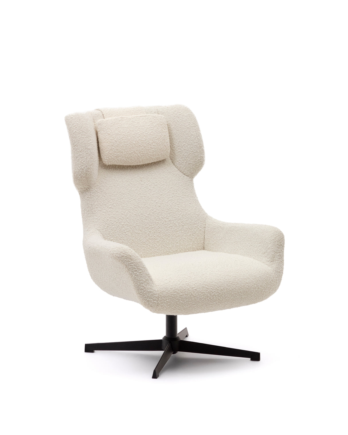 Zalina Drehsessel aus weißem Bouclé und Stahl mit schwarzem Finish FSC 100% - ZEN ZONE Furniture